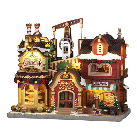 The Holly Jolly Chocolate Shop And Mrs Claus Coffee Shop With 4.5v Adaptor Lemax Christmas Village Illuminated Building Lemax