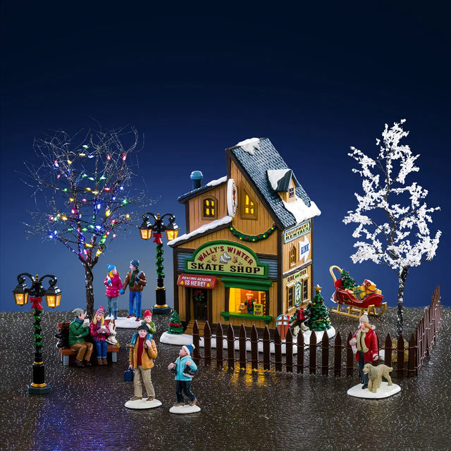 Wally's Winter Skate Shop Set Lemax Christmas Village Lemax