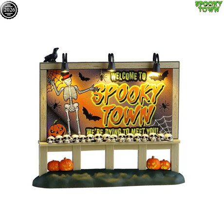 WELCOME TO SPOOKY TOWN SIGN, B/O (4.5V) Lemax Spooky Town