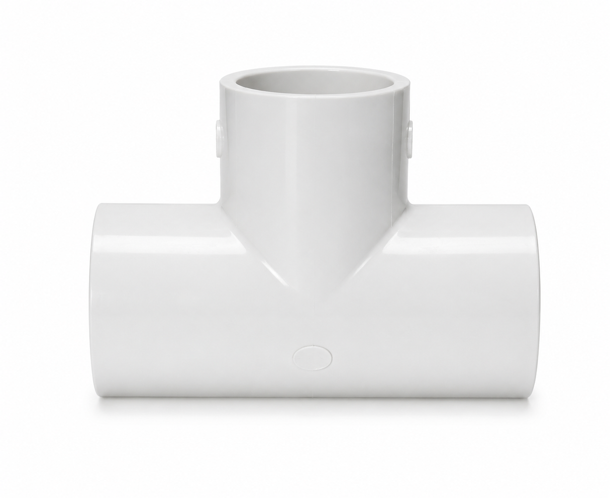 White PVC-U Straight Tee 3-Way Connector – 0.5" Bore Solvent Weld Pipe Fitting Anhui Hefei Hongjia Co Ltd