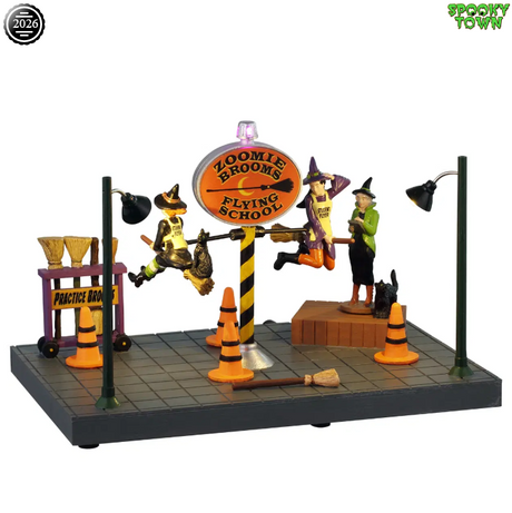 ZOOMIE BROOMS FLYING SCHOOL, B/O (4.5V) Lemax Spooky Town