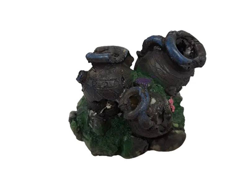 3 Rustic Mini Pots Aquarium Ornament