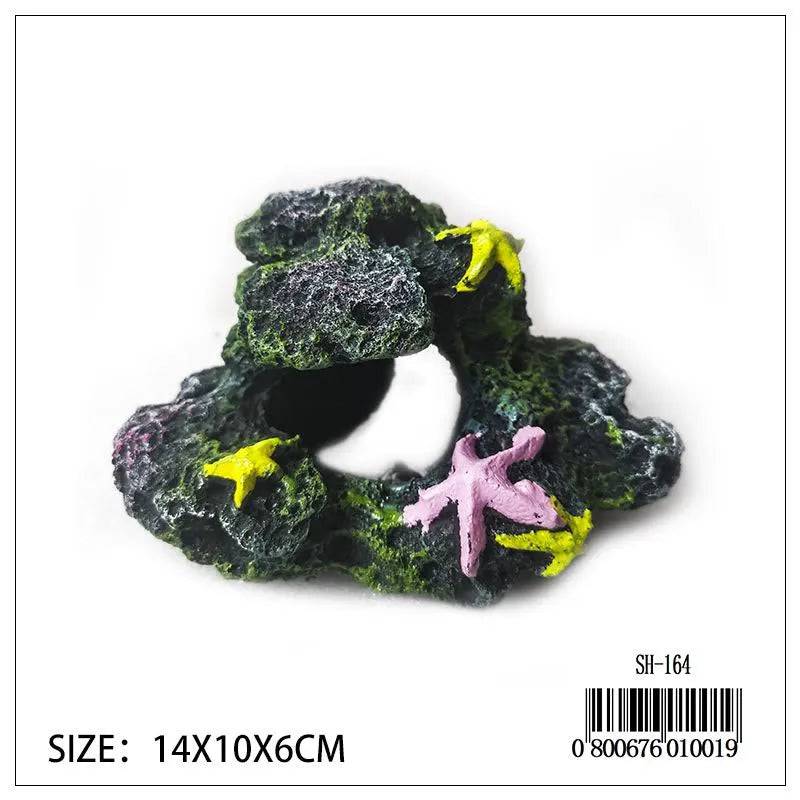 Aquarium D  cor Rock w/Yellow & Purple Seastars SH-164
