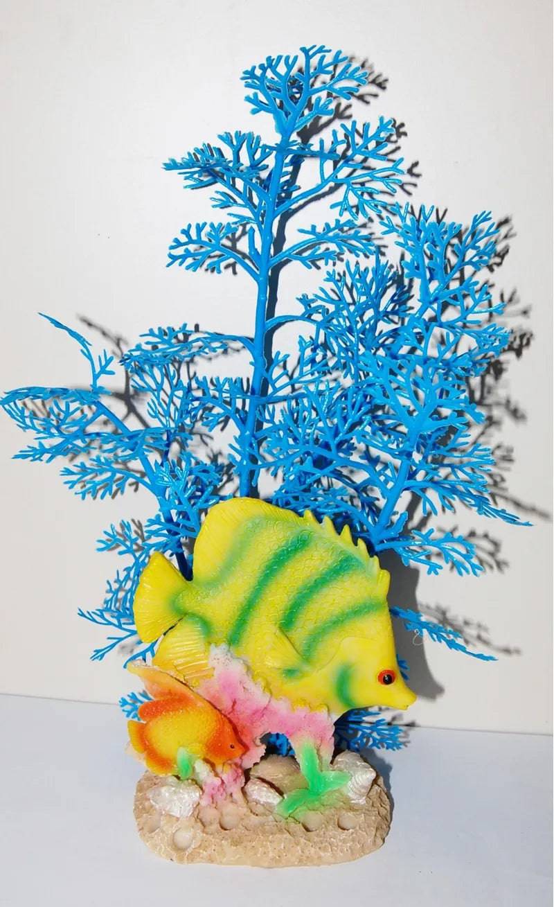Blue Coral  and  Fish Aquarium Ornament