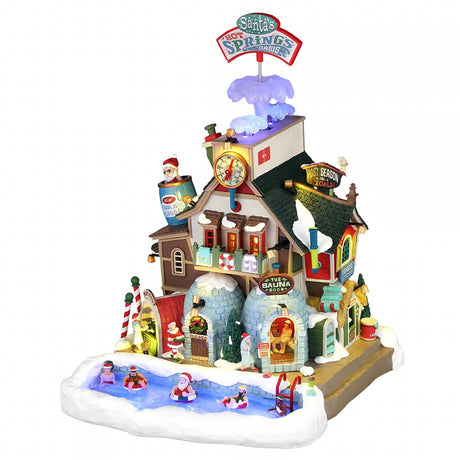 Santa's Hot Spring Oasis With 4.5V Adaptor Lemax Christmas Village Illuminated Building Lemax