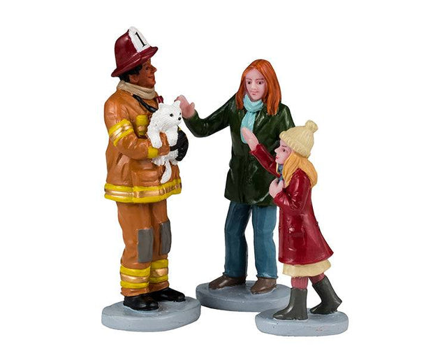 Fireman To The Rescue Set of 3 Lemax Christmas Village Figurine Lemax Christmas Village