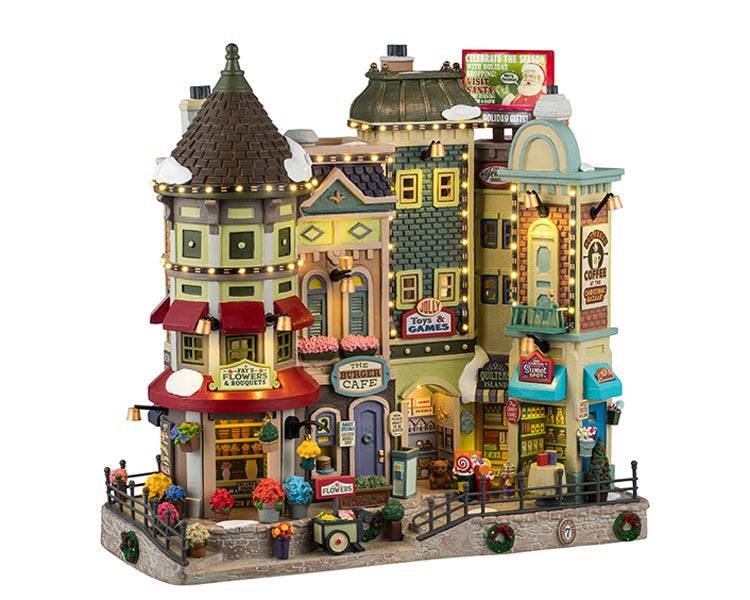 Jingle Bell Bazaar Lemax Christmas Village Illuminated Facade