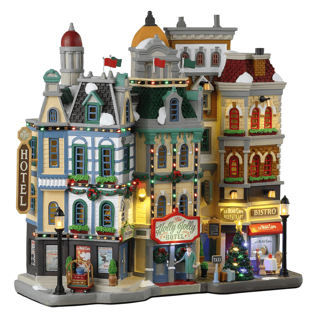 The Holly Jolly Hotel Lemax Christmas Village Illuminated Facade