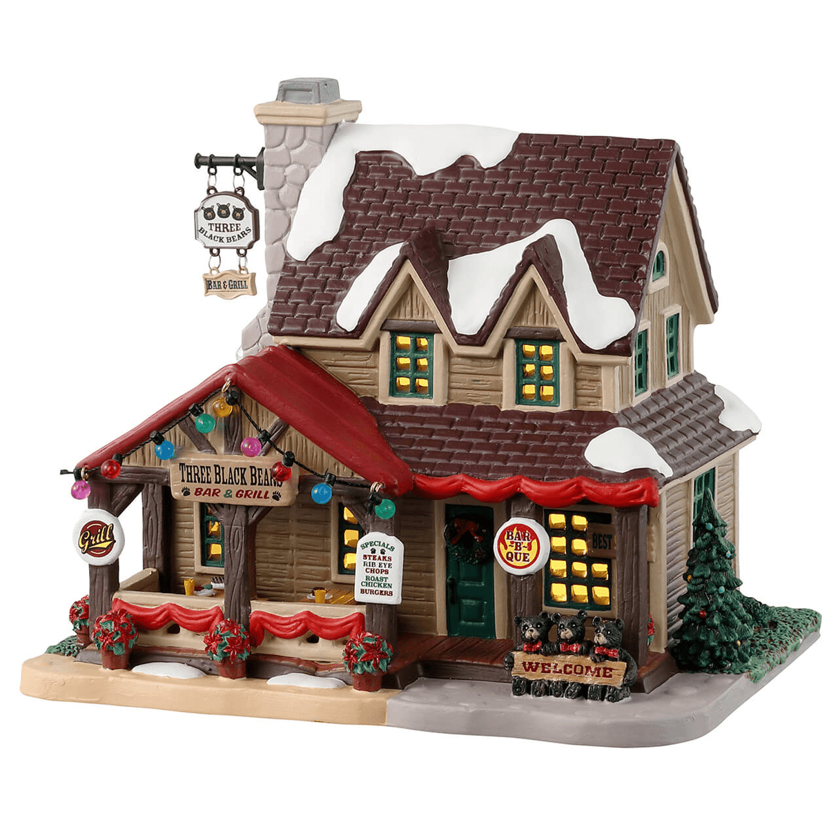 Three Black Bears Bar & Grill Lemax Christmas Village Illuminated Building Lemax Christmas Village