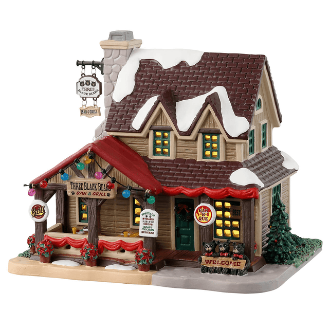 Three Black Bears Bar & Grill Lemax Christmas Village Illuminated Building Lemax Christmas Village