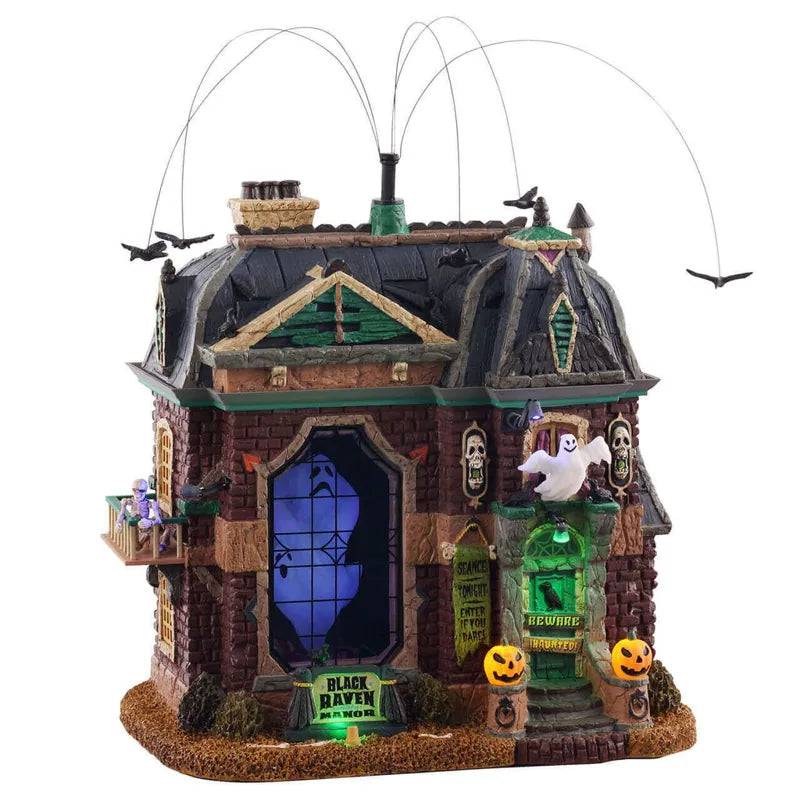 Black Raven Manor With 4.5V Adaptor Lemax Spooky Town Sights and Sounds Lemax