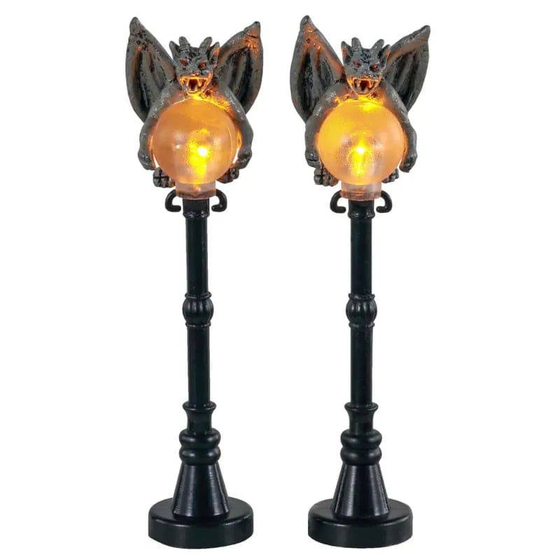 Gargoyle Lamp Post Set Of 2 B/O Lemax Spooky Town Lighted Accessory