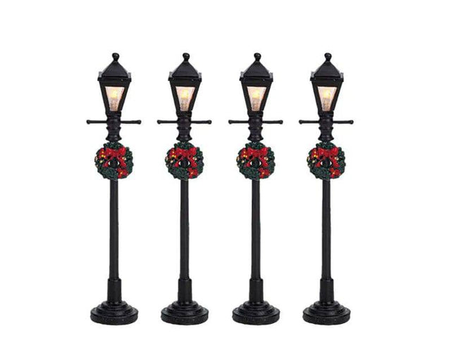 Gas Street Lanterns Set of 4 Lemax Christmas Village Accessory Lemax