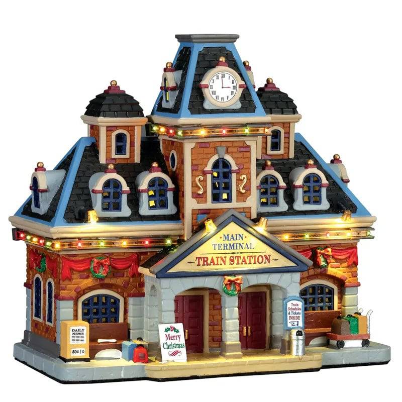 Main Terminal Train Station Lemax Christmas Village Illuminated Building