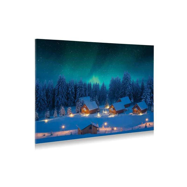 BACKGROUND LIGHTED CANVAS -NORTHERN LIGHT EFFECT 76X56 CMincl. 6x AA b My Village