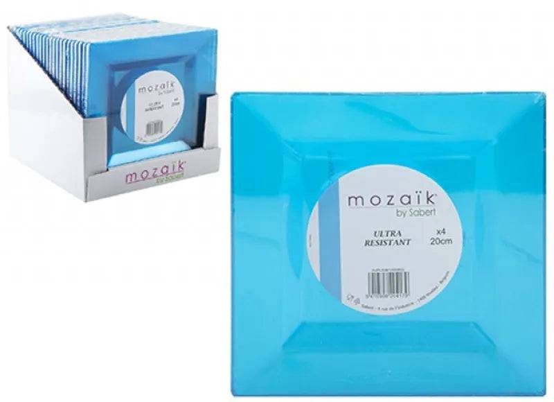 BLUE SQUARE PLATE 20CM 4PK