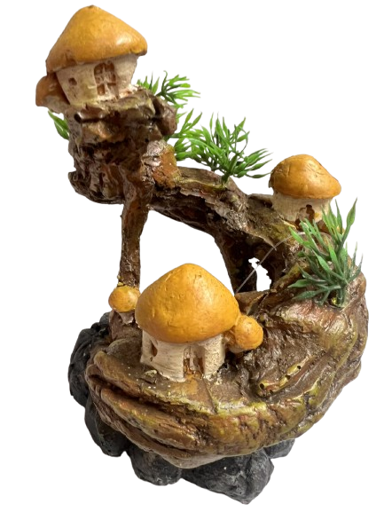 Mushroom Houses on Branch Aquarium Ornament