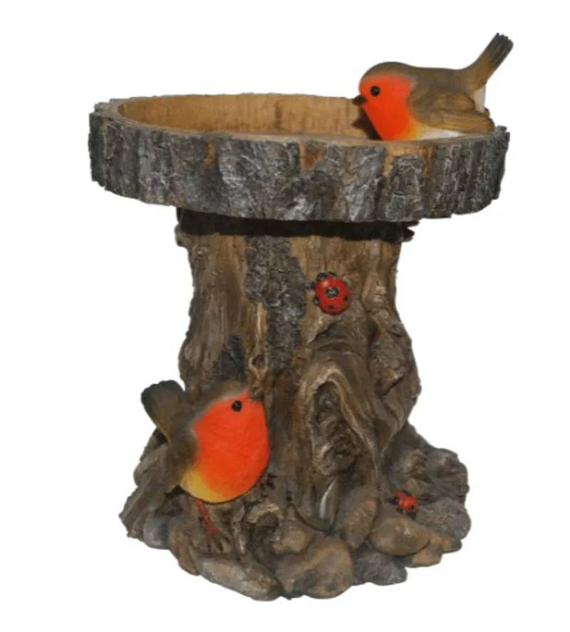 Tree Trunk Feeder with Robins Ornament by Vivid Arts
