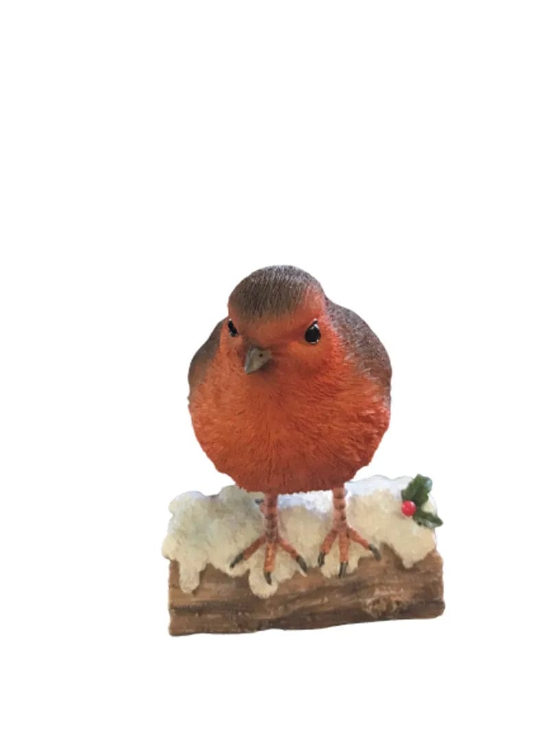 Vivid Arts Winter Robin on Snowy Log Resin Ornament Size F
